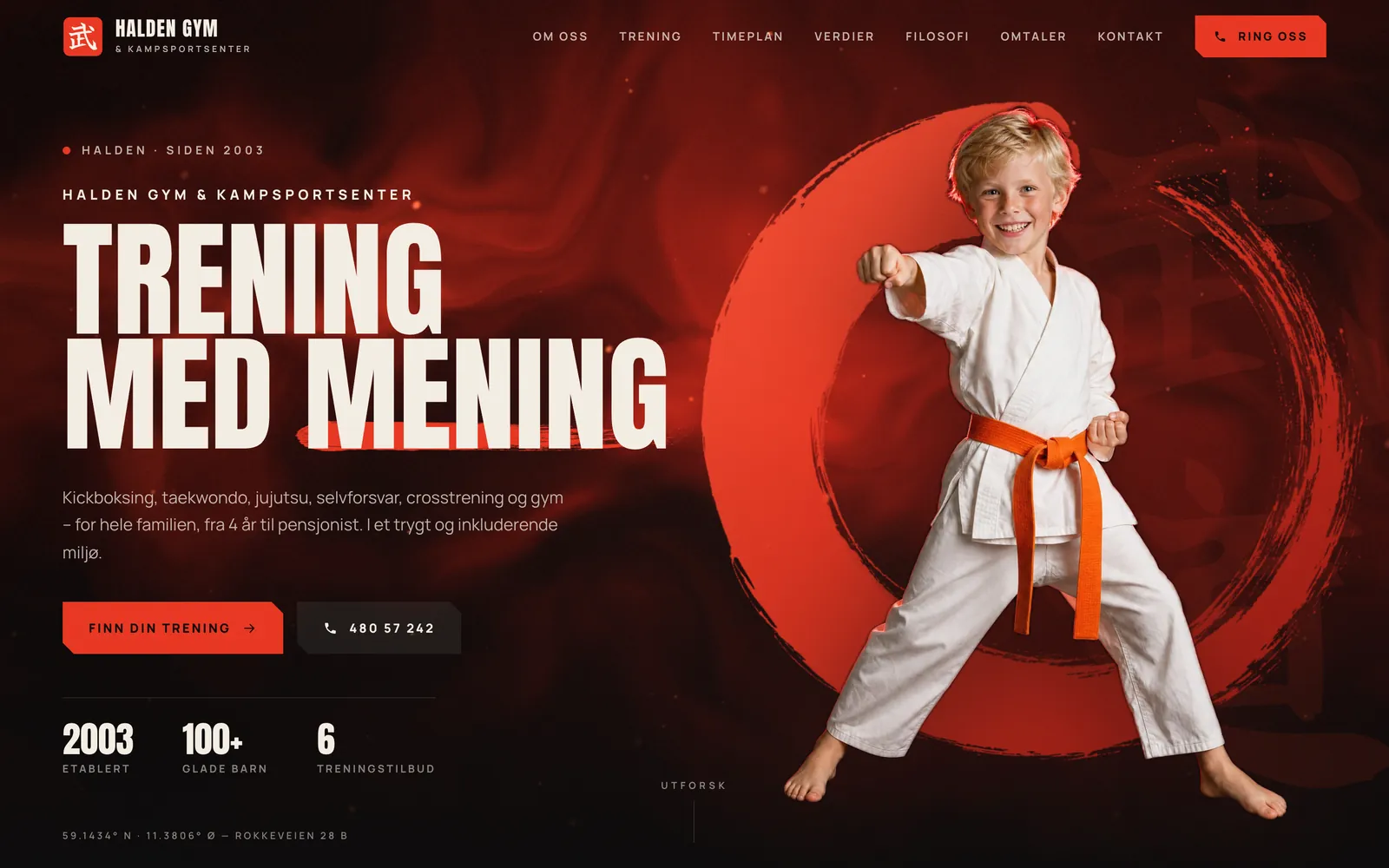 Homepage of the Halden Gym & Kampsportsenter website on desktop and mobile