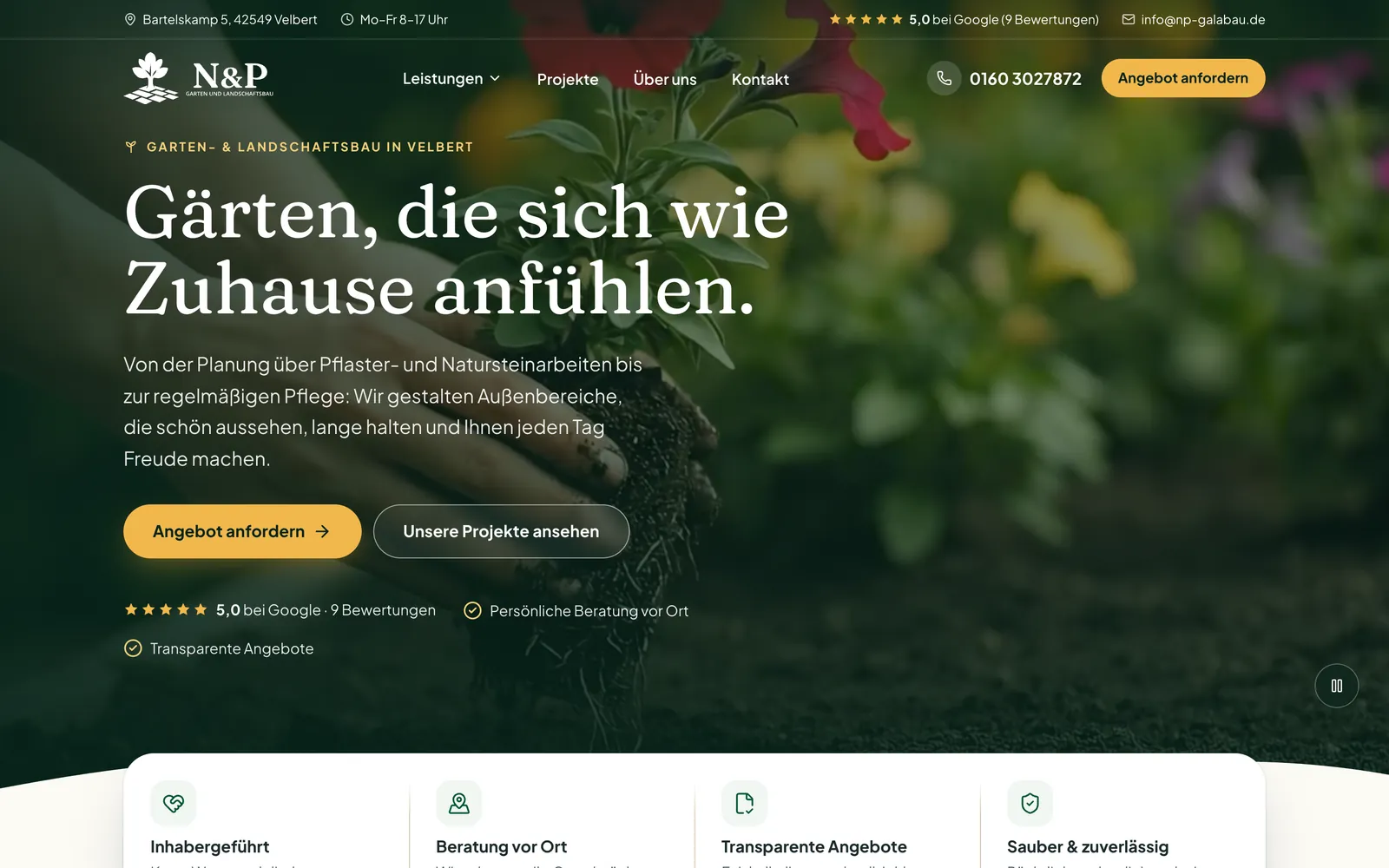 Startseite der neuen Website von N & P Garten- und Landschaftsbau auf Desktop und Smartphone